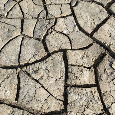 Çatlak yeryüzü arka planı. Toprak yüzeyinde çatlaklar var. Çamur çatlakları.