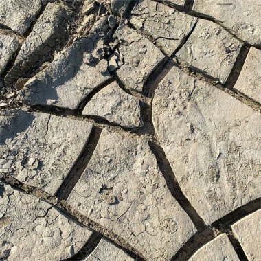 Çatlak yeryüzü arka planı. Toprak yüzeyinde çatlaklar var. Çamur çatlakları.