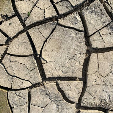 Çatlak yeryüzü arka planı. Toprak yüzeyinde çatlaklar var. Çamur çatlakları.