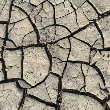 Çatlak yeryüzü arka planı. Toprak yüzeyinde çatlaklar var. Çamur çatlakları.