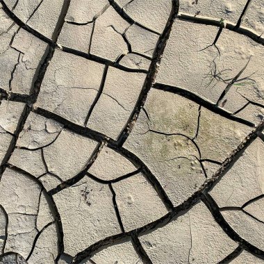 Çatlak yeryüzü arka planı. Toprak yüzeyinde çatlaklar var. Çamur çatlakları.