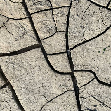 Çatlak yeryüzü arka planı. Toprak yüzeyinde çatlaklar var. Çamur çatlakları.