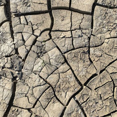 Çatlak yeryüzü arka planı. Toprak yüzeyinde çatlaklar var. Çamur çatlakları.