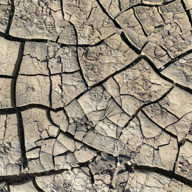 Çatlak yeryüzü arka planı. Toprak yüzeyinde çatlaklar var. Çamur çatlakları.