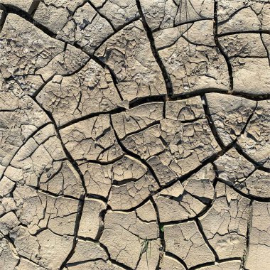 Çatlak yeryüzü arka planı. Toprak yüzeyinde çatlaklar var. Çamur çatlakları.