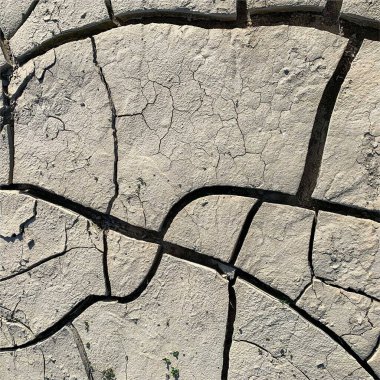 Çatlak yeryüzü arka planı. Toprak yüzeyinde çatlaklar var. Çamur çatlakları.