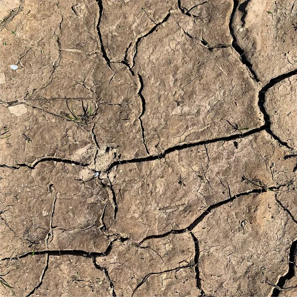 破壊された地球の背景 亀裂と乾燥した地面の表面 泥割れ — ストック写真