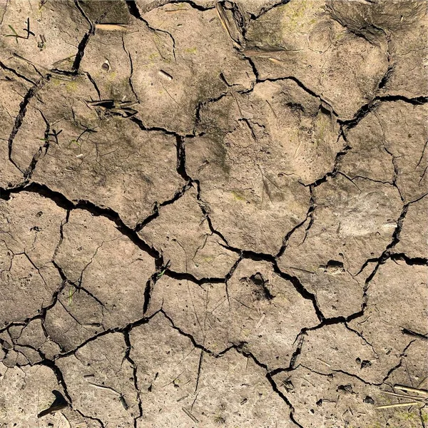 Gebarsten Aarde Achtergrond Droge Ondergrond Met Scheuren Spatscheuren — Stockfoto