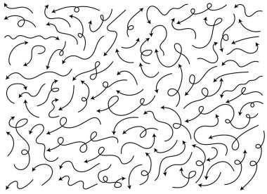 El çizimi kavisli ok şekli. Ok çizgisi. Ok simgesi seti