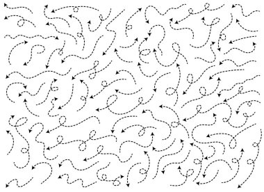 Elle çizilmiş ok şekli. Eğri ok hattı. Ok simgesi koleksiyonu. Vektör illüstrasyonu beyaz arkaplanda izole edildi