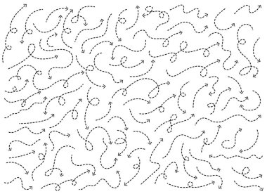 Elle çizilmiş ok şekli. Eğri ok hattı. Ok simgesi koleksiyonu. Vektör illüstrasyonu beyaz arkaplanda izole edildi