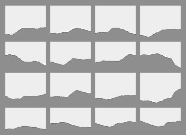 Yırtık kağıt seti. Kağıt kırıntıları. Kağıt şeritler ve parçalar..