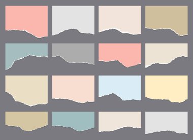 Yırtık kağıt seti. Kağıt kırıntıları. Kağıt şeritler ve parçalar..