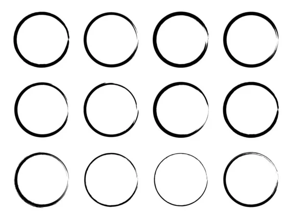 Black grunge circle brush. Ink frame set vector illustration