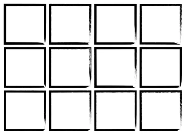 Black Grunge Square Brush Rectangular Frame Vector Set — Stockvector