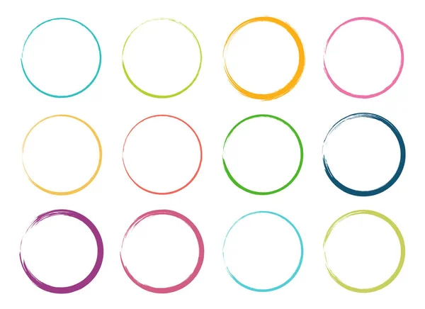 Colored Grunge Circle Brush Ink Frame Set Vector Illustration — 스톡 벡터