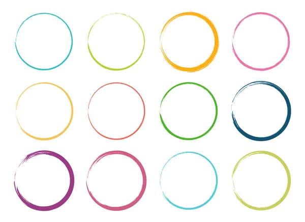 Colored grunge circle brush. Ink frame set vector illustration