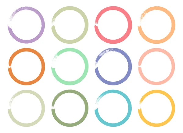 Colored Grunge Circle Brush Ink Frame Set Vector Illustration — 스톡 벡터