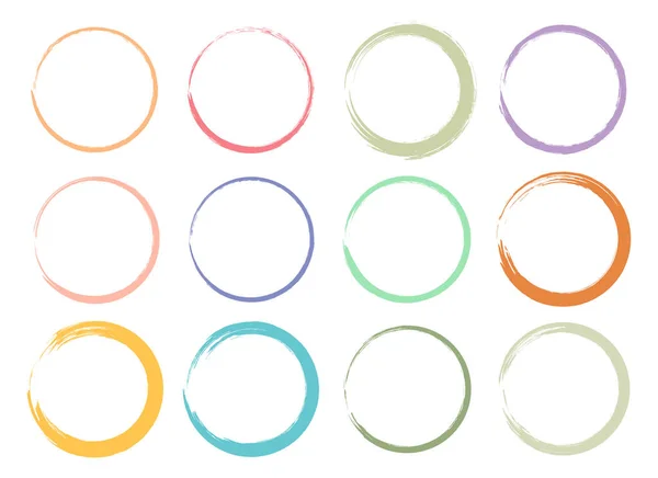 Colored Grunge Circle Brush Ink Frame Set Vector Illustration — Stockvektor