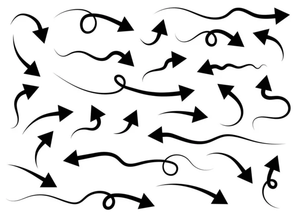 Hand Drawn Black Curved Arrow Shape Doodle Style Arrow Line — Διανυσματικό Αρχείο