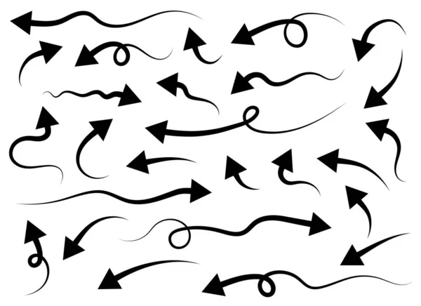 Hand Drawn Black Curved Arrow Shape Doodle Style Arrow Line — Διανυσματικό Αρχείο