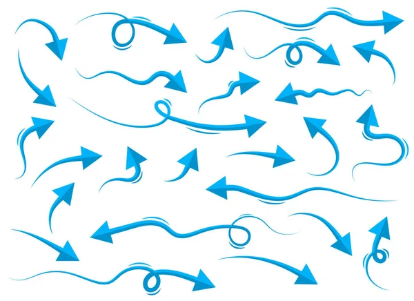 Hand Drawn Blue Curved Arrow Shape Doodle Style Arrow Line — Διανυσματικό Αρχείο