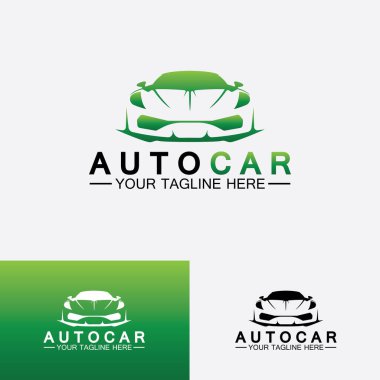 Konsept spor araba araç simgesi silueti ile otomobil logosu tasarımı. Vektör illüstrasyon tasarım şablonu.