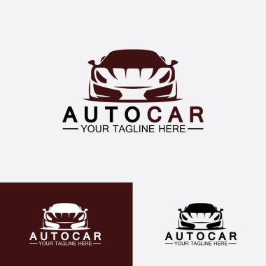 Konsept spor araba araç simgesi silueti ile otomobil logosu tasarımı. Vektör illüstrasyon tasarım şablonu.