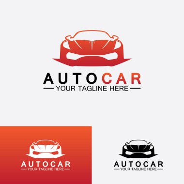 Konsept spor araba araç simgesi silueti ile otomobil logosu tasarımı. Vektör illüstrasyon tasarım şablonu.