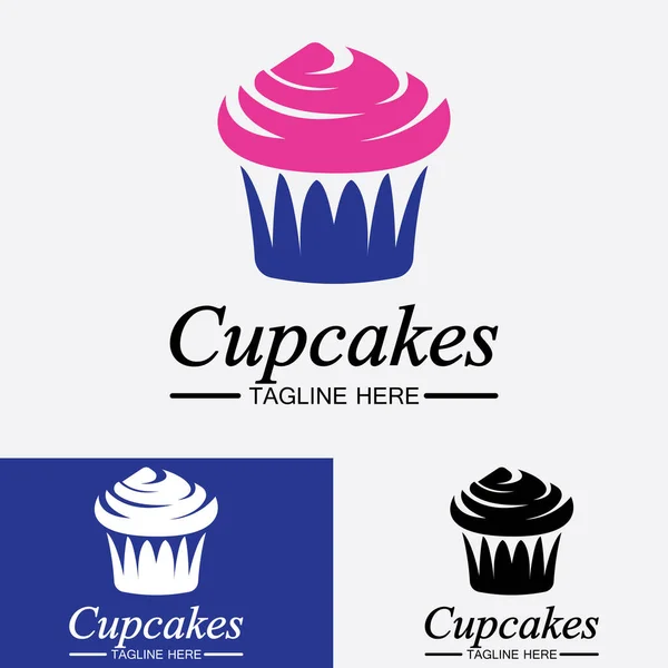 Cupcake Logo Design Vektor Vorlage Cupcakes Bäckerei Ikone — Stockvektor