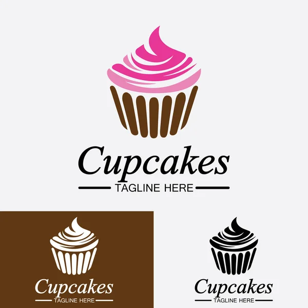 Cupcake Logo Design Vektor Vorlage Cupcakes Bäckerei Ikone — Stockvektor