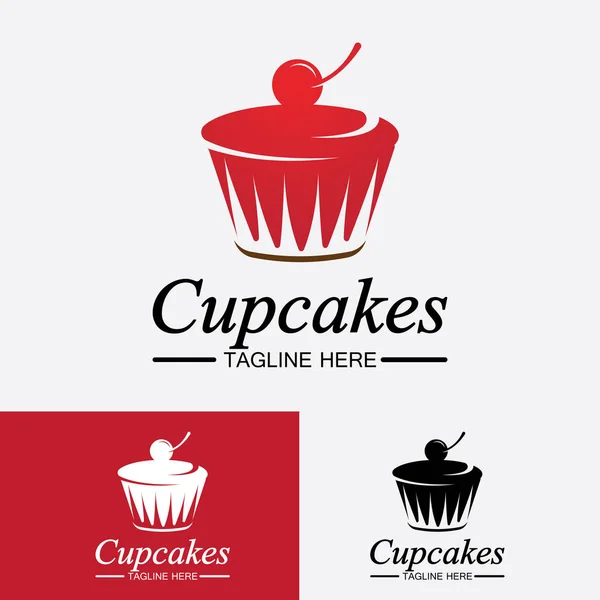 Cupcake Logo Design Vektor Vorlage Cupcakes Bäckerei Ikone — Stockvektor