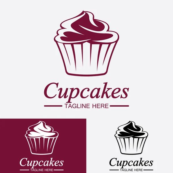 Cupcake Logo Design Vektor Vorlage Cupcakes Bäckerei Ikone — Stockvektor