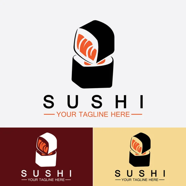 寿司ロゴテンプレートベクトルアイコンスタイルイラストバーやショップ サーモンロール 寿司や箸置きバーやレストランのベクトルロゴテンプレートとロール — ストックベクタ