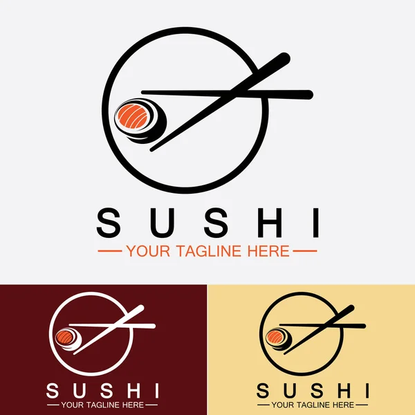 寿司ロゴテンプレートベクトルアイコンスタイルイラストバーやショップ サーモンロール 寿司や箸置きバーやレストランのベクトルロゴテンプレートとロール — ストックベクタ