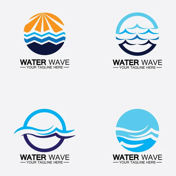 Zestaw Water Wave Ikona Wektor Ilustracja Projekt Logo — Wektor stockowy