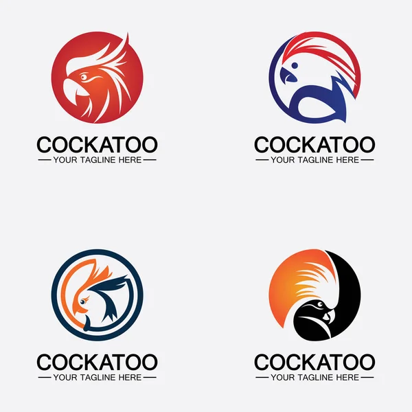 Conjunto Cockatoo Papagaio Bird Logotipo Modelo Vetor Design —  Vetores de Stock