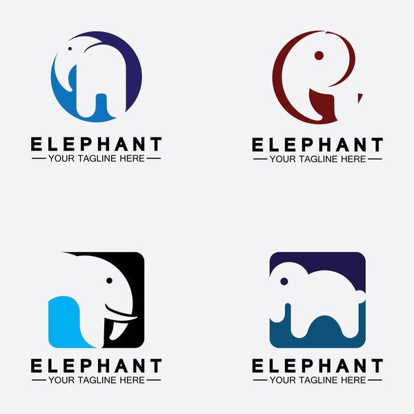 Set Elephant Logo Vector Illustrator Design Template