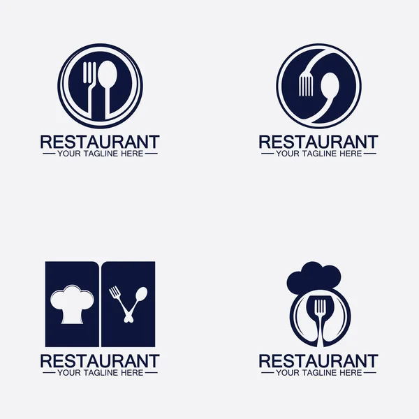 スプーンとフォークのアイコンでレストランのロゴを設定し メニューのデザインカフェレストランのためのフードドリンクコンセプト — ストックベクタ