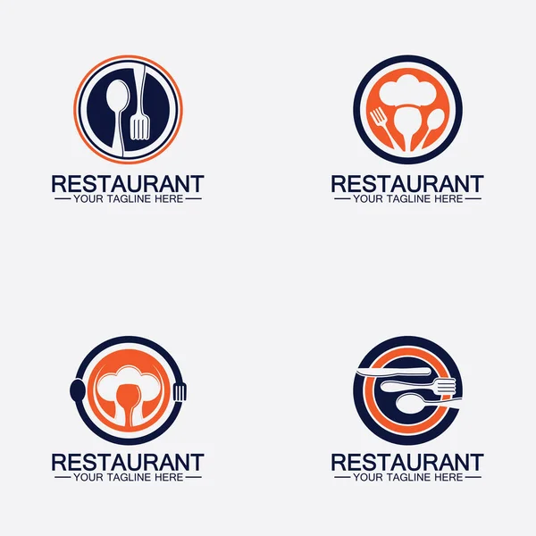 Set Logo Restaurant Avec Cuillère Icône Fourchette Concept Boissons Alimentaires — Image vectorielle