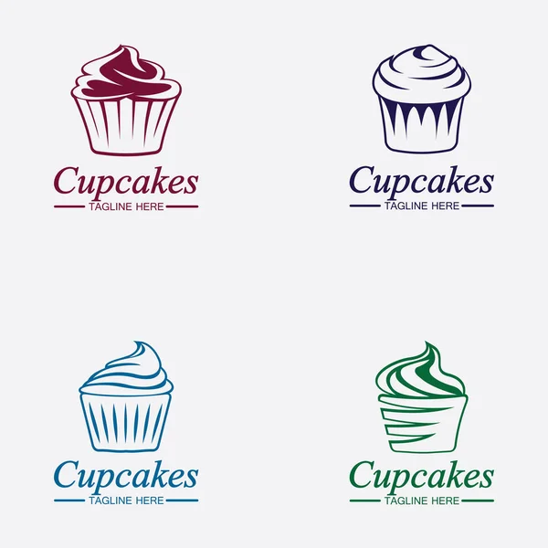 Zestaw Cupcake Logo Design Wektor Szablon Ikona Piekarni Babeczek — Wektor stockowy