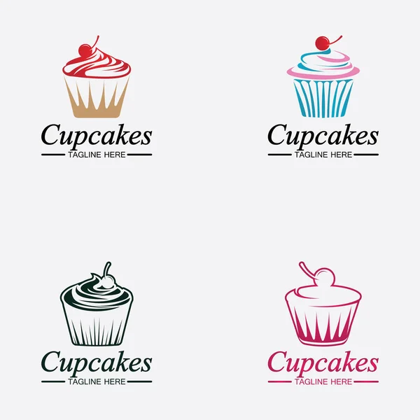 Définir Modèle Vectoriel Conception Logo Cupcake Cupcakes Icône Boulangerie — Image vectorielle