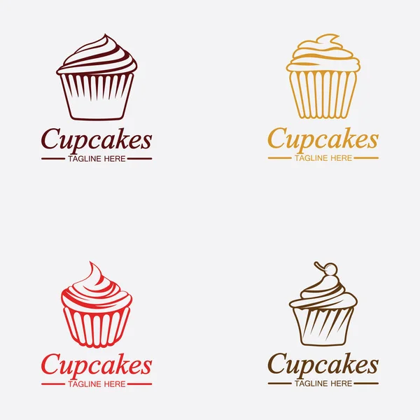 Zestaw Cupcake Logo Design Wektor Szablon Ikona Piekarni Babeczek — Wektor stockowy