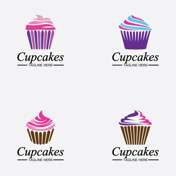 Zestaw Cupcake Logo Design Wektor Szablon Ikona Piekarni Babeczek — Wektor stockowy