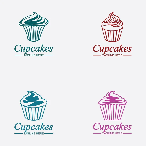 Zestaw Cupcake Logo Design Wektor Szablon Ikona Piekarni Babeczek — Wektor stockowy