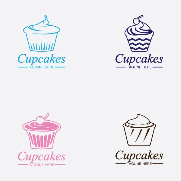 Zestaw Cupcake Logo Design Wektor Szablon Ikona Piekarni Babeczek — Wektor stockowy