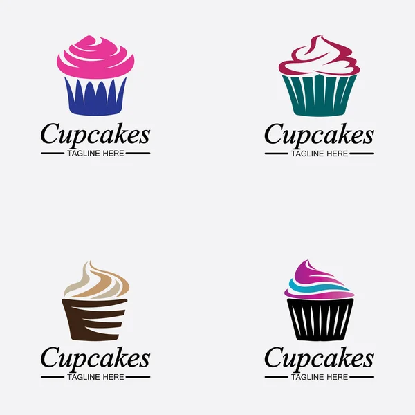 Zestaw Cupcake Logo Design Wektor Szablon Ikona Piekarni Babeczek — Wektor stockowy