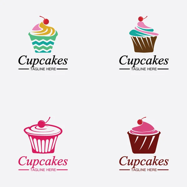 Definir Modelo Vetor Design Logo Cupcake Cupcakes Ícone Padaria — Vetor de Stock