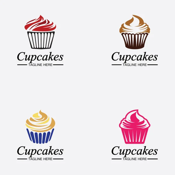 Set Cupcake Logo Design Vector Template Cupcakes Bakery Icon — Stock Vector