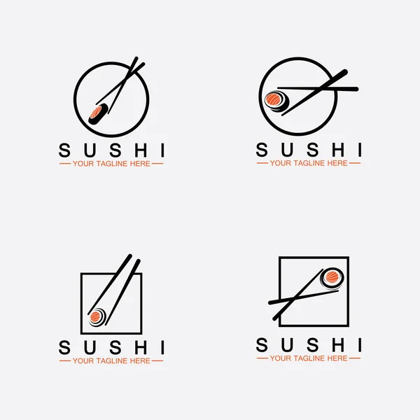 Nastavit Šablonu Loga Sushi Vektorové Ikony Styl Ilustrace Bar Nebo — Stockový vektor